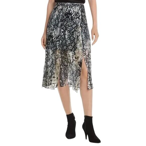 Alice Olivia Athena Burnout Velvet Snake Print Slit Flowy Silk Midi Skirt 2 - Picture 1 of 8